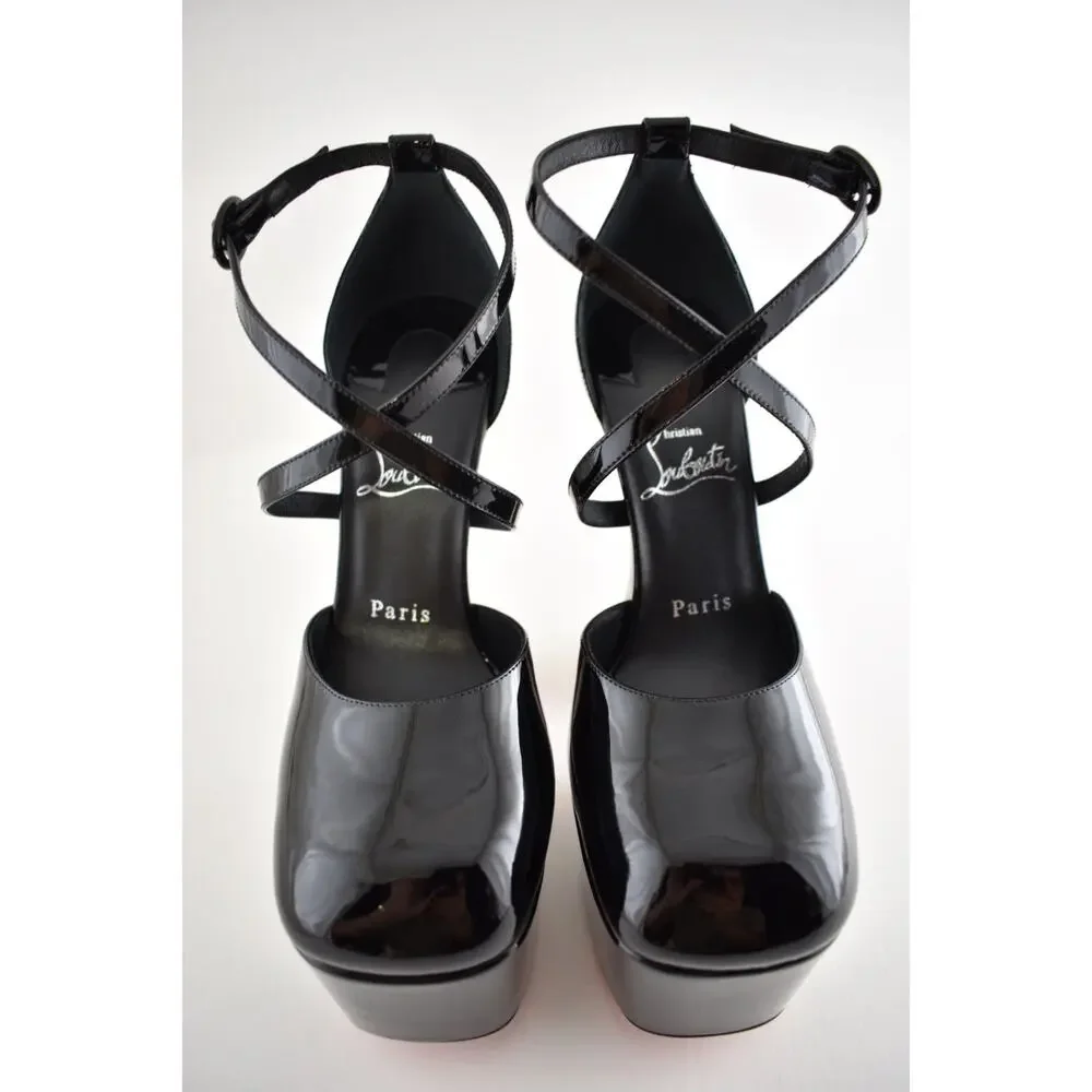 Christian Louboutin Aquadorcet 160 Black Patent Platform Strap Heel Pump 36.5