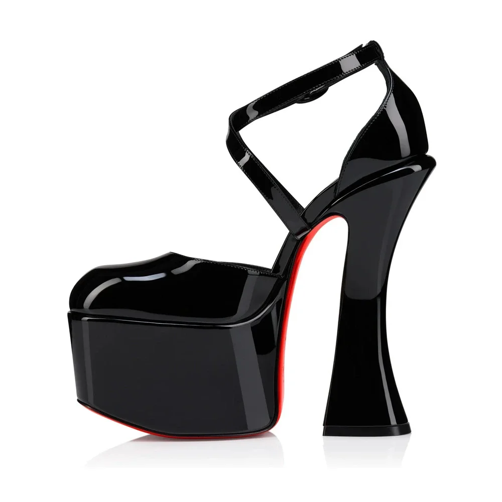 Christian Louboutin Aquadorcet 160 Black Patent Platform Strap Heel Pump 36.5