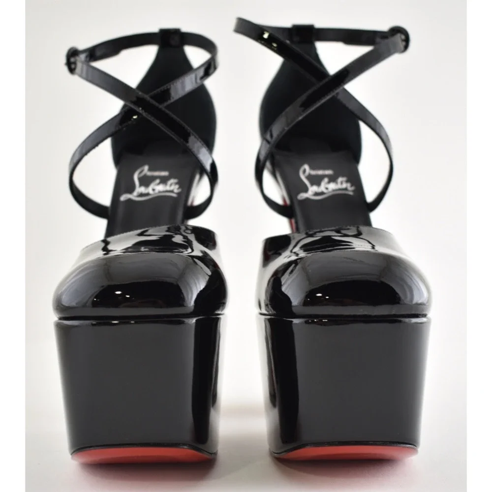 Christian Louboutin Aquadorcet 160 Black Patent Platform Strap Heel Pump 36.5