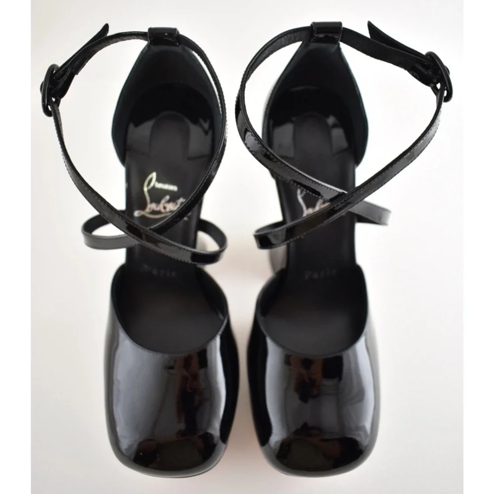 Christian Louboutin Aquadorcet 160 Black Patent Platform Strap Heel Pump 36.5