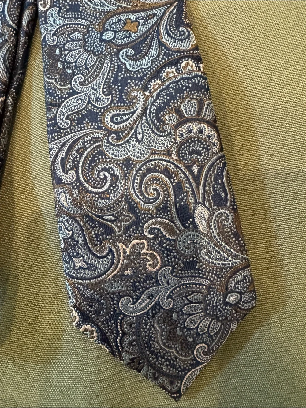 Men's Paisley Silk Tie in Navy and Brown Light Blue by Joseph Abboud Executive