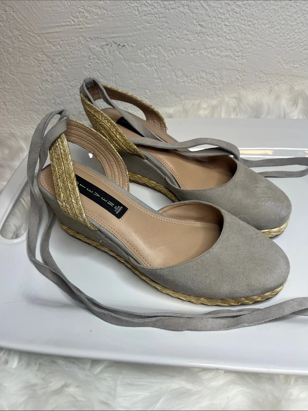 Steven By Steve Madden Gray Suede Espadrille Wedge Sandals with Ankle Tie