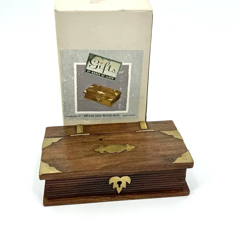 VTG 1970s House Of Lloyd Book-Shaped Brass & Wood Faux-Book Trinket Lock Box