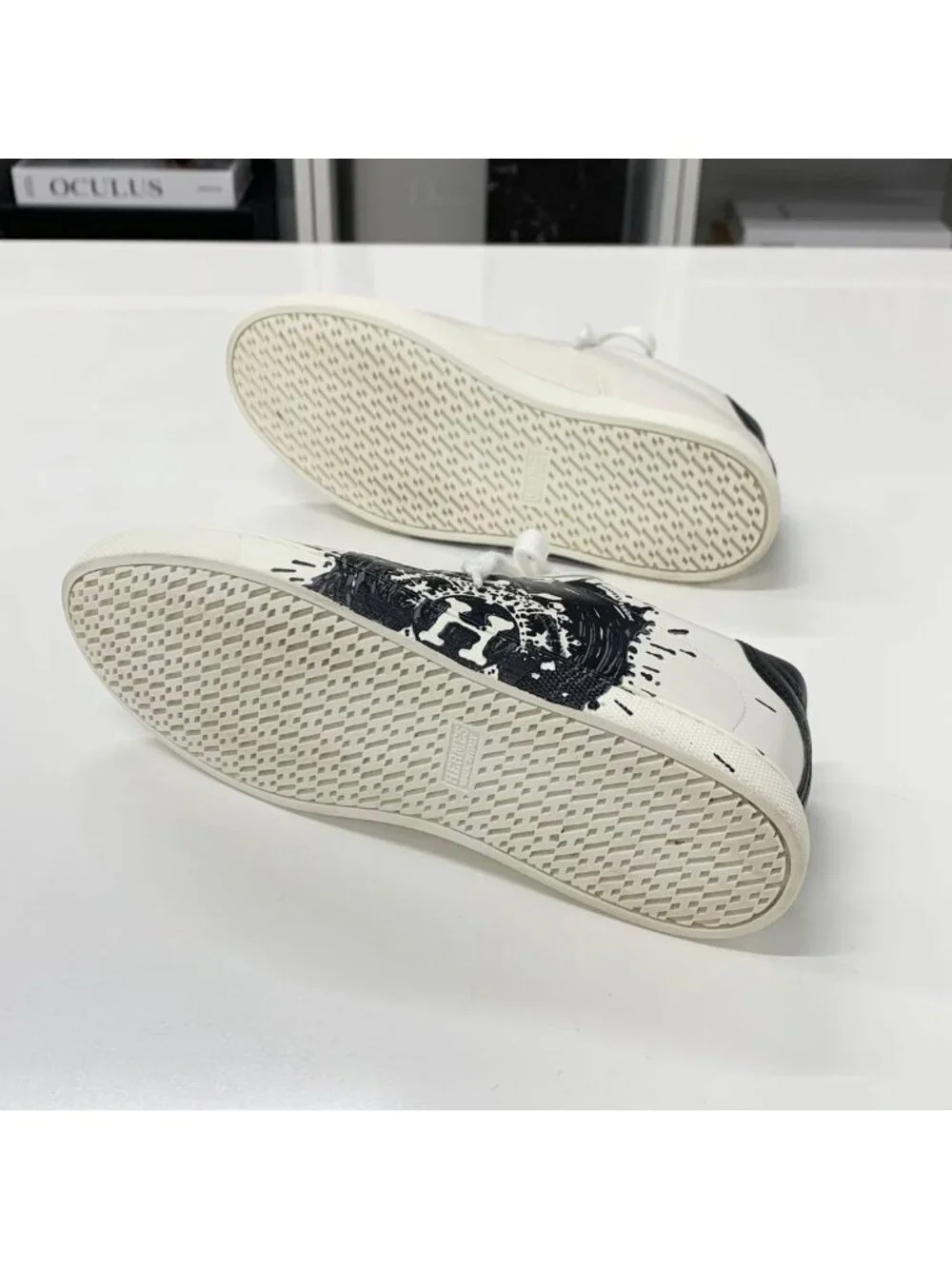 Hermes Quicker Leather Fresh Paint Sneakers White Black