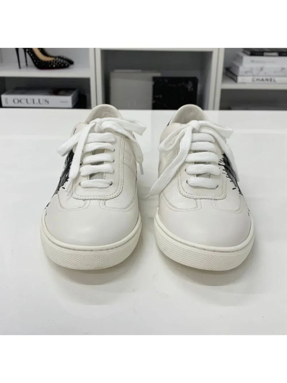 Hermes Quicker Leather Fresh Paint Sneakers White Black