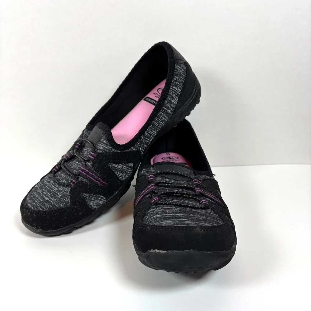 Athletic Works Slip-On Walking Shoes Memory Foam Black Women Size 8 Good