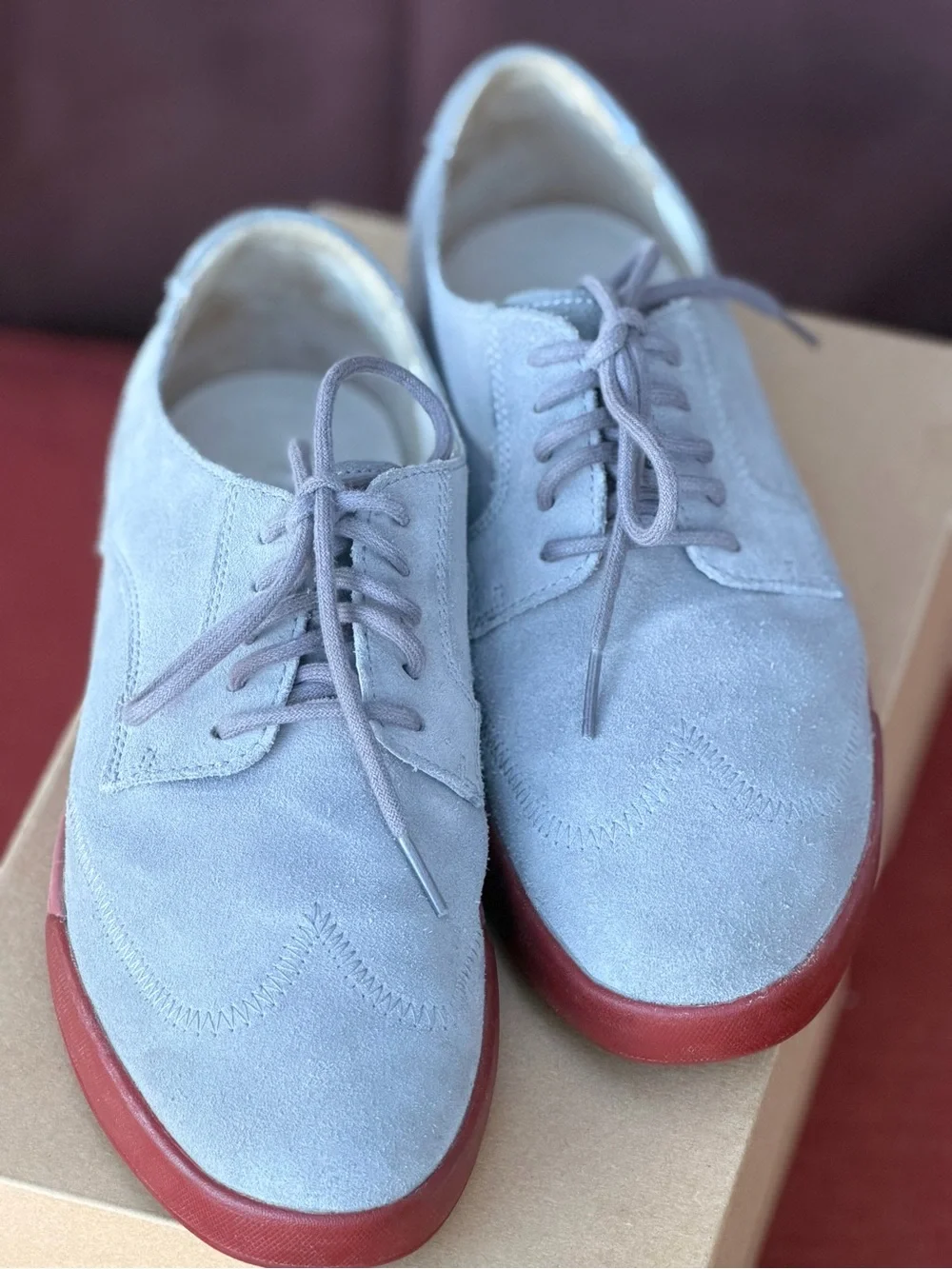 Cole Haan Air Jasper Wingtip Oxfords – Smoke Shade Suede with Red Sole