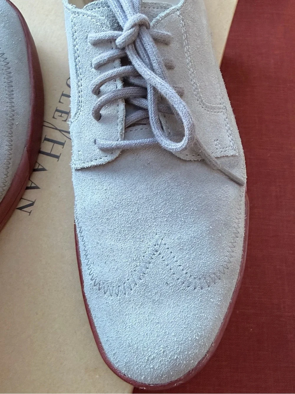 Cole Haan Air Jasper Wingtip Oxfords – Smoke Shade Suede with Red Sole
