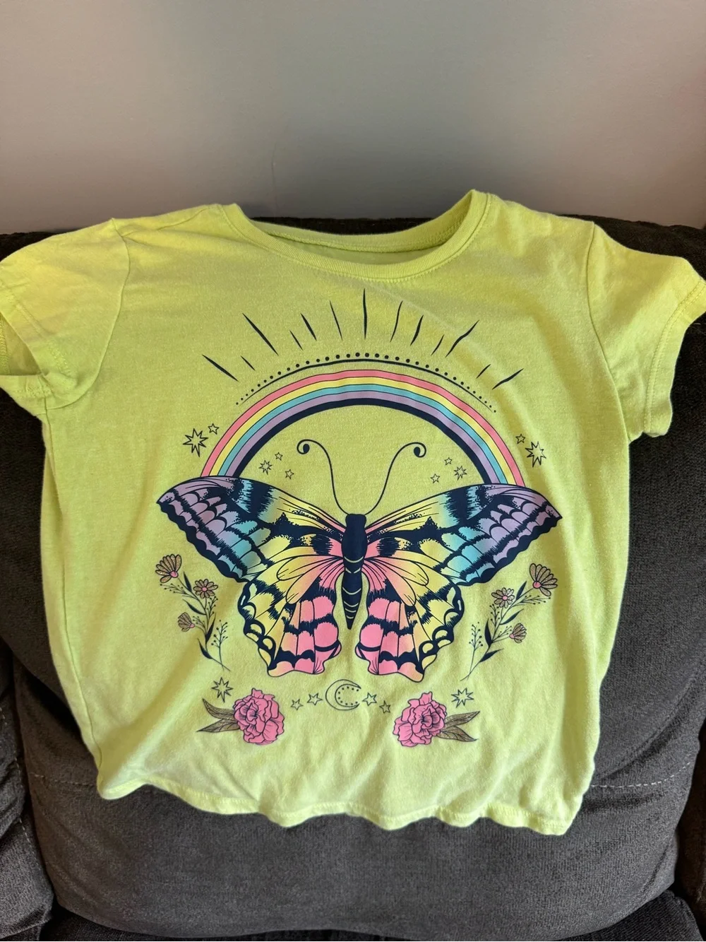 The Children's Place Neon Yellow Butterfly Rainbow Tee