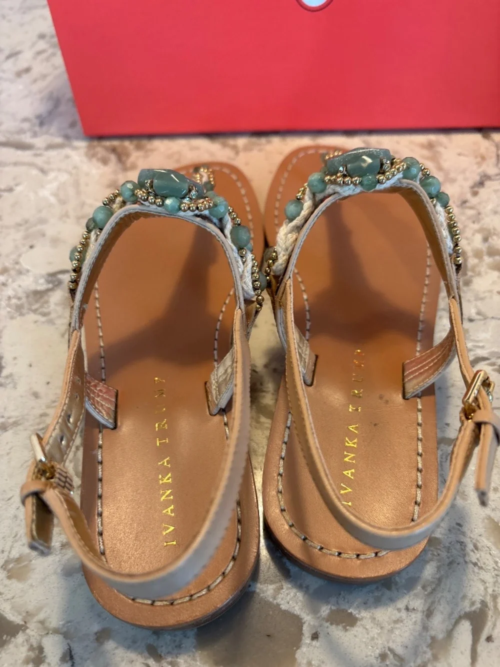 Women’s Ivanka Trump Pauline Embellished Leather Thong Flat Sandals 7.5 M
