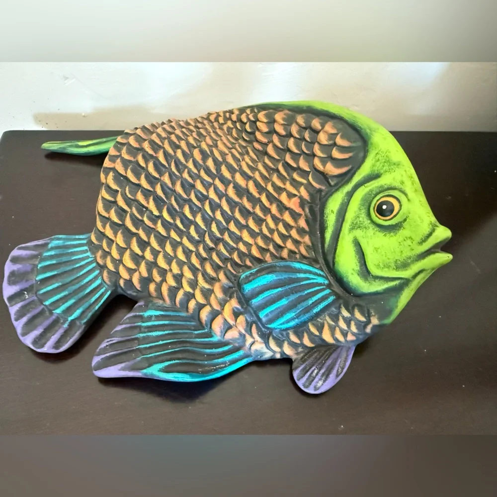 Tonala Mexican‎ Pottery Fish, Folk Art Colorful Vintage  3-D Estate