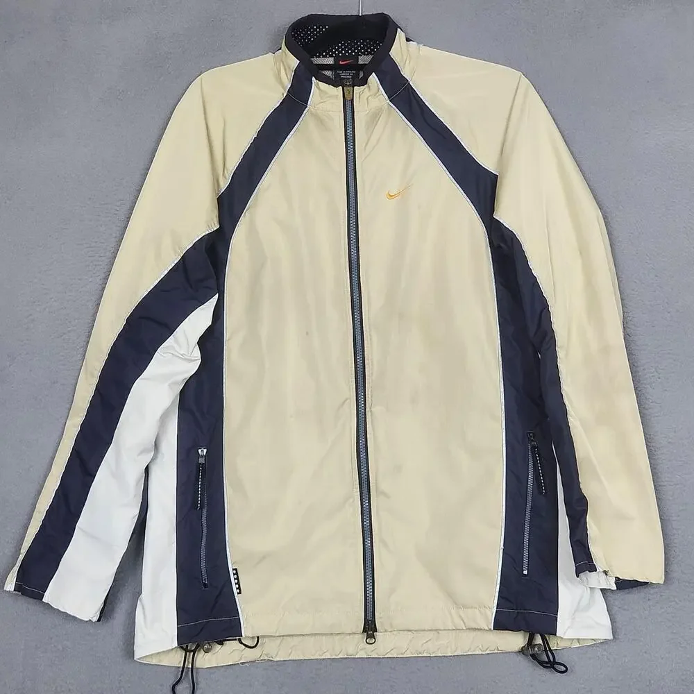 Nike Jacket Youth Large 12-14 Beige Lightweight Full Zip Running Windbreaker Y2K