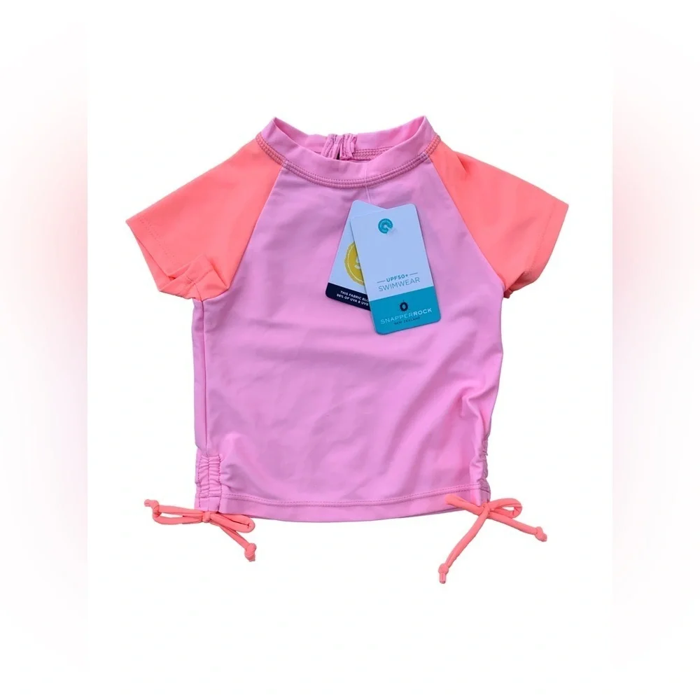 Snapper Rock NWT Size 6-12 Months Bright Pink Short Sleeve Rash Guard Swim Shirt