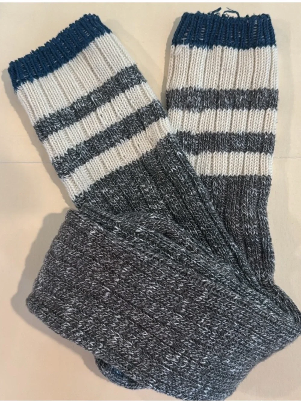 URBAN OUTFITTERS Thigh Over the Knee Marled Gray Blue Ivory Stripe Socks NWOT M