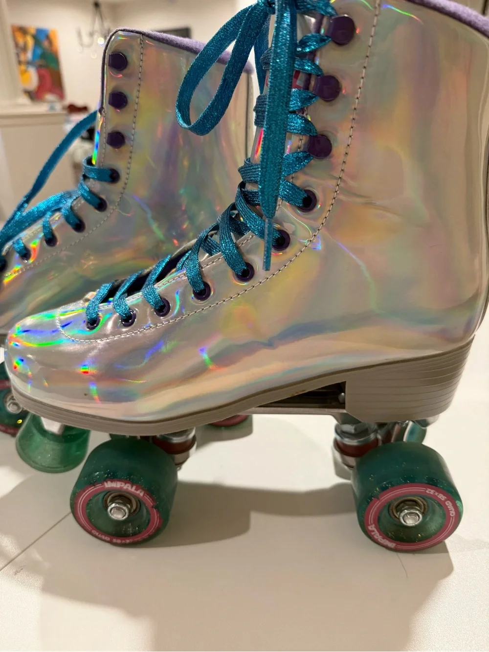 Impala Holographic Women’s Roller Skates with Teal Laces/Wheels & Purple Inside