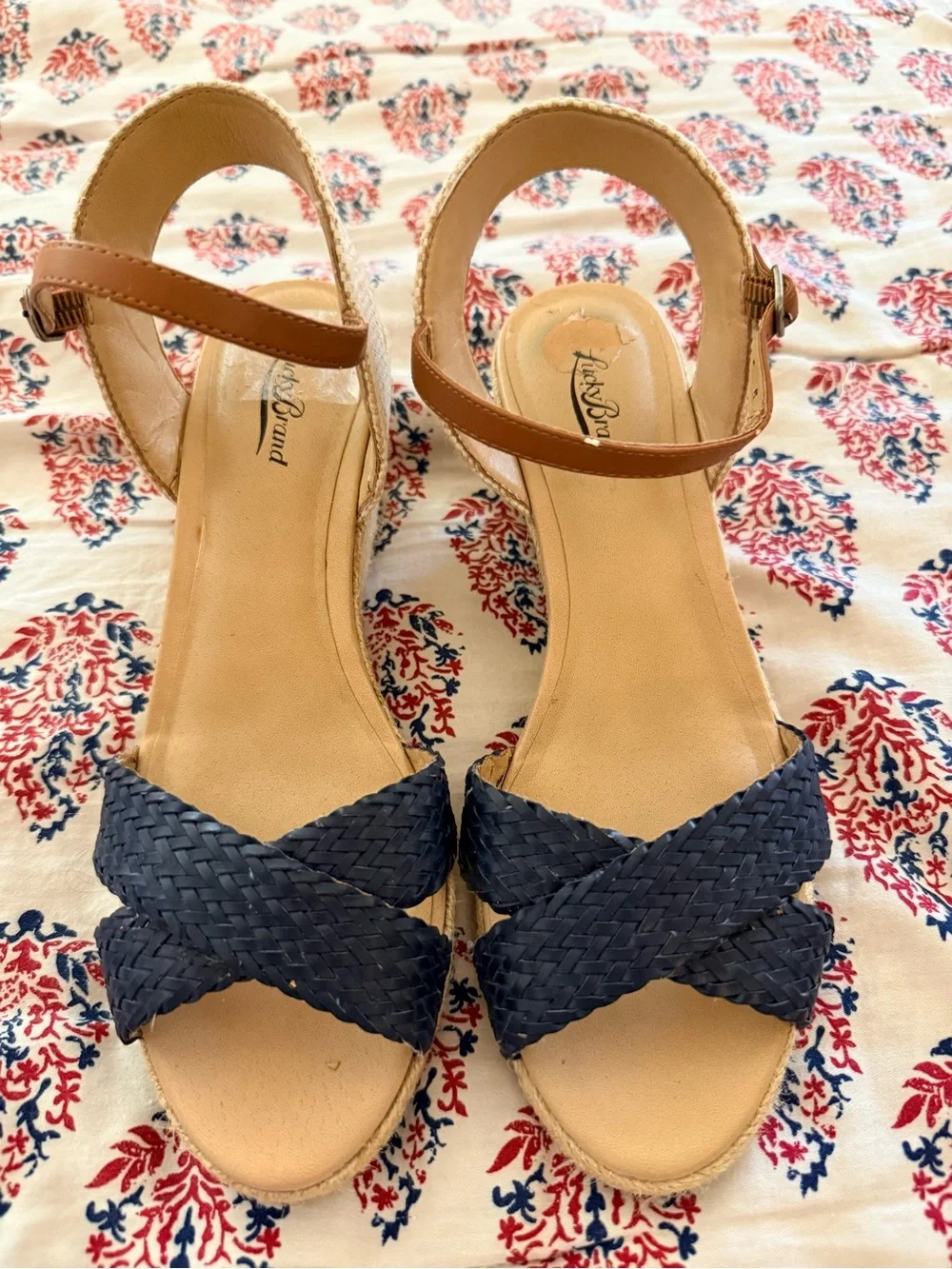 Lucky Brand Women’s Navy Braided Espadrille Wedge Sandals Size 10