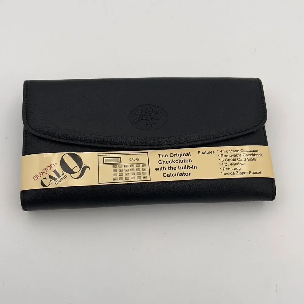 New with Defect BUXTON CAL Q CLUTCH Wallet Tri-Fold Genuine Leather Black Wallet