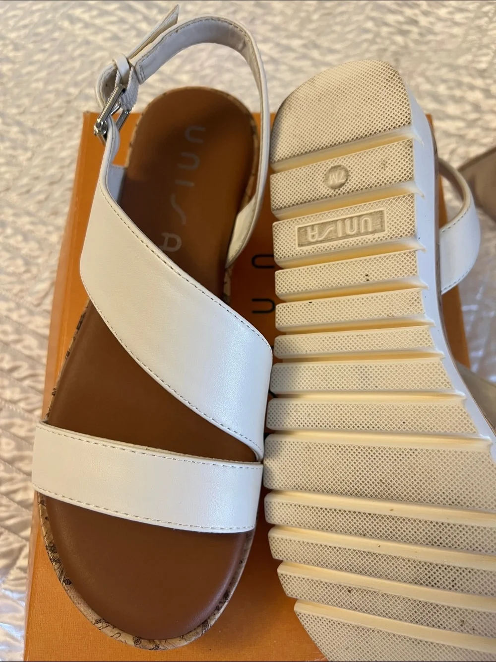 Unisa White Cross-Strap Slingback Sandals