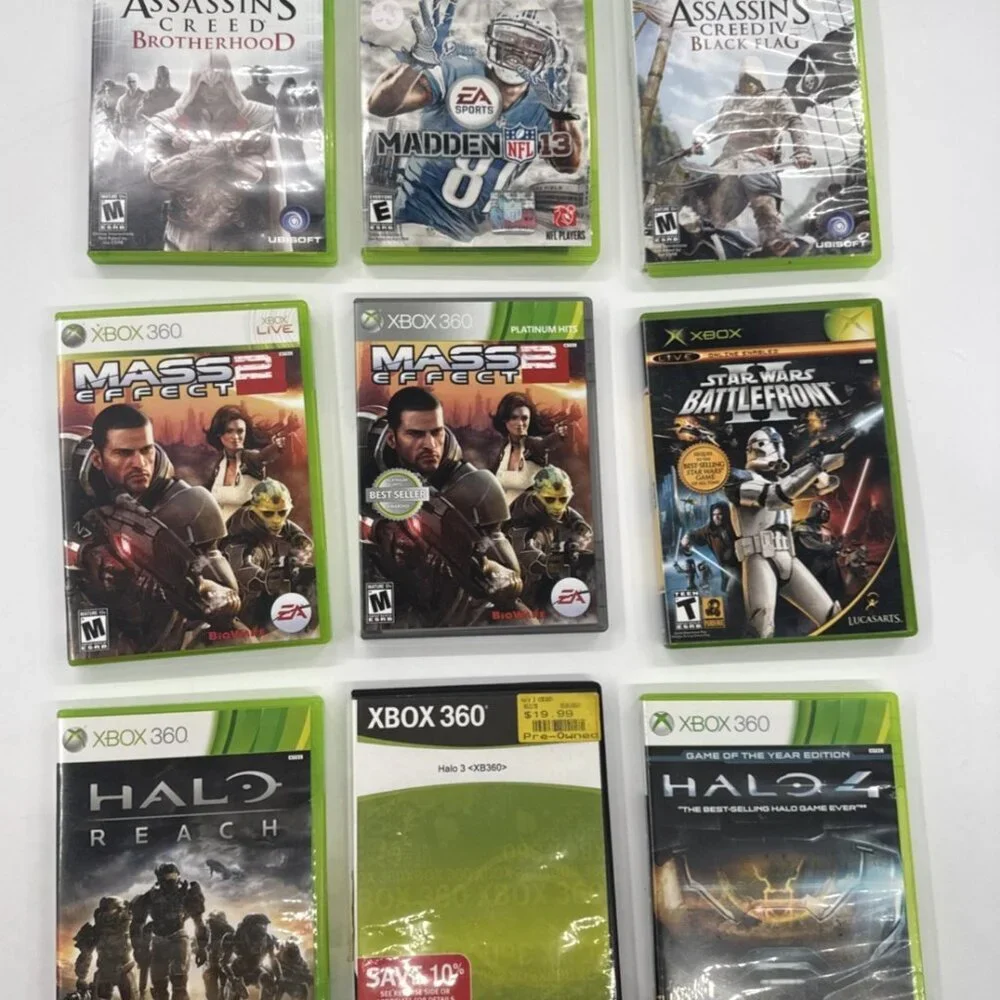Xbox 360 Games Lot of 9 Halo Assassins Creed Mass Effect Star Wars Xbox