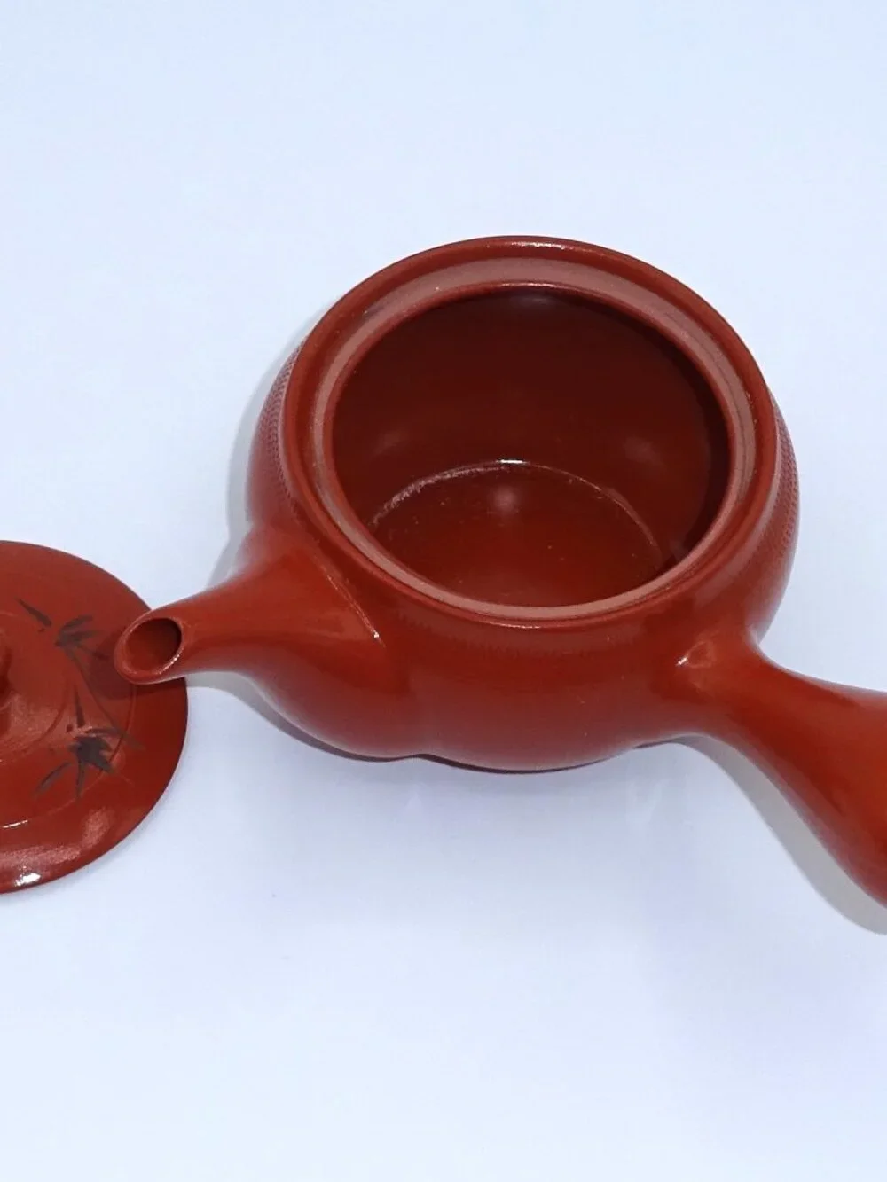 Japanese Tokoname Style Red Clay Kyusu Teapot Bamboo Motif Side Handle Tea Pot