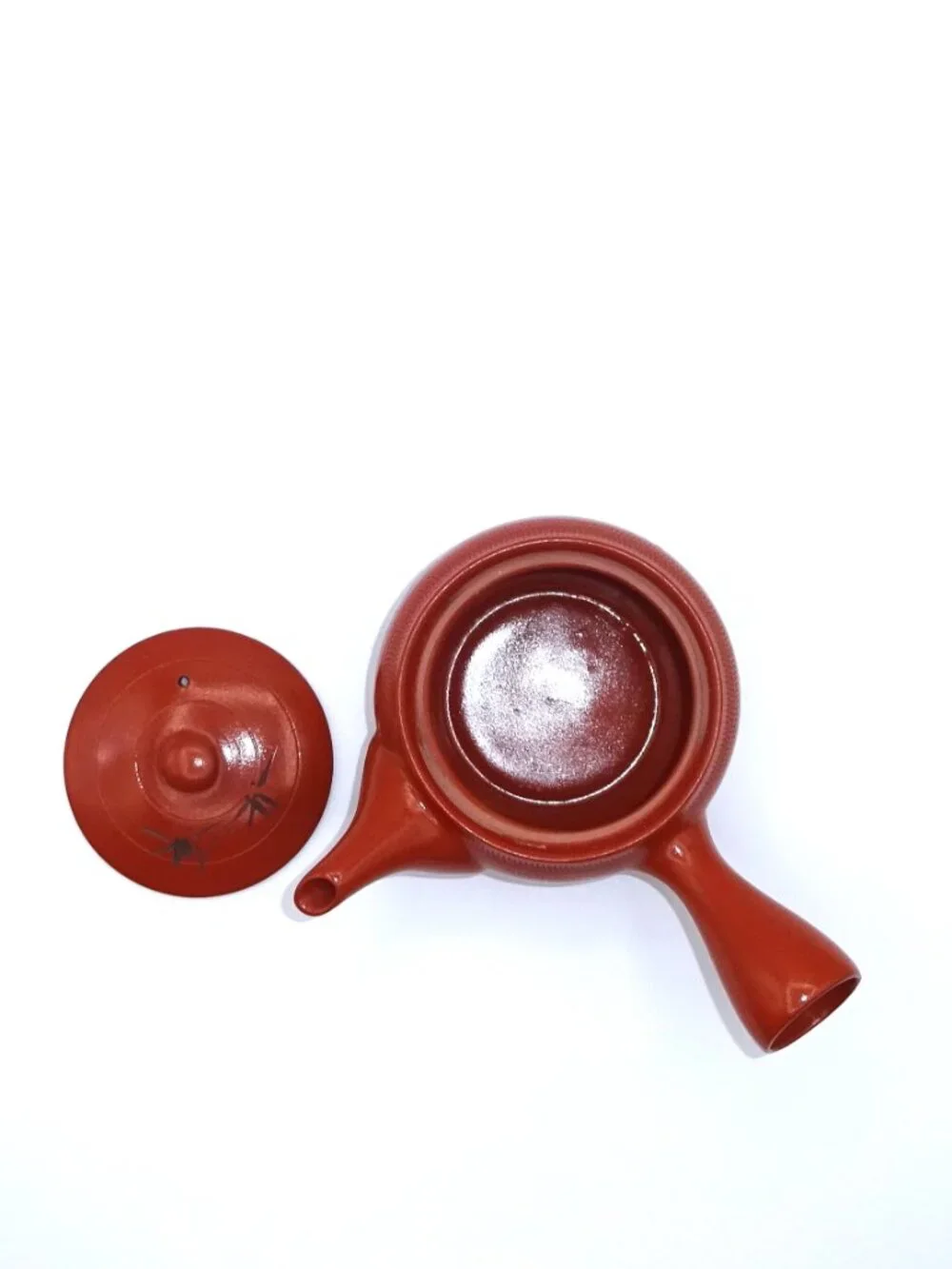 Japanese Tokoname Style Red Clay Kyusu Teapot Bamboo Motif Side Handle Tea Pot
