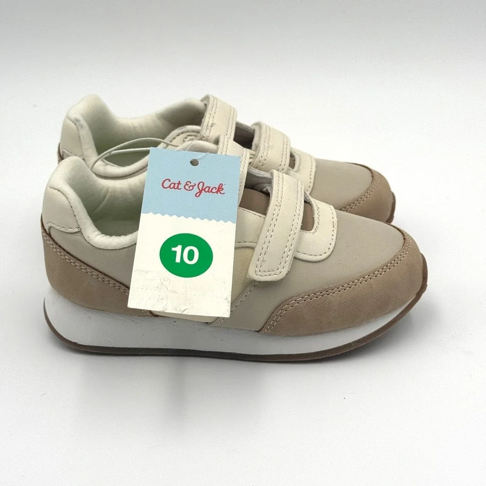 Cat & Jack Charlie Retro Sneakers NWT Toddler 10 Tan Color block Hook Loop