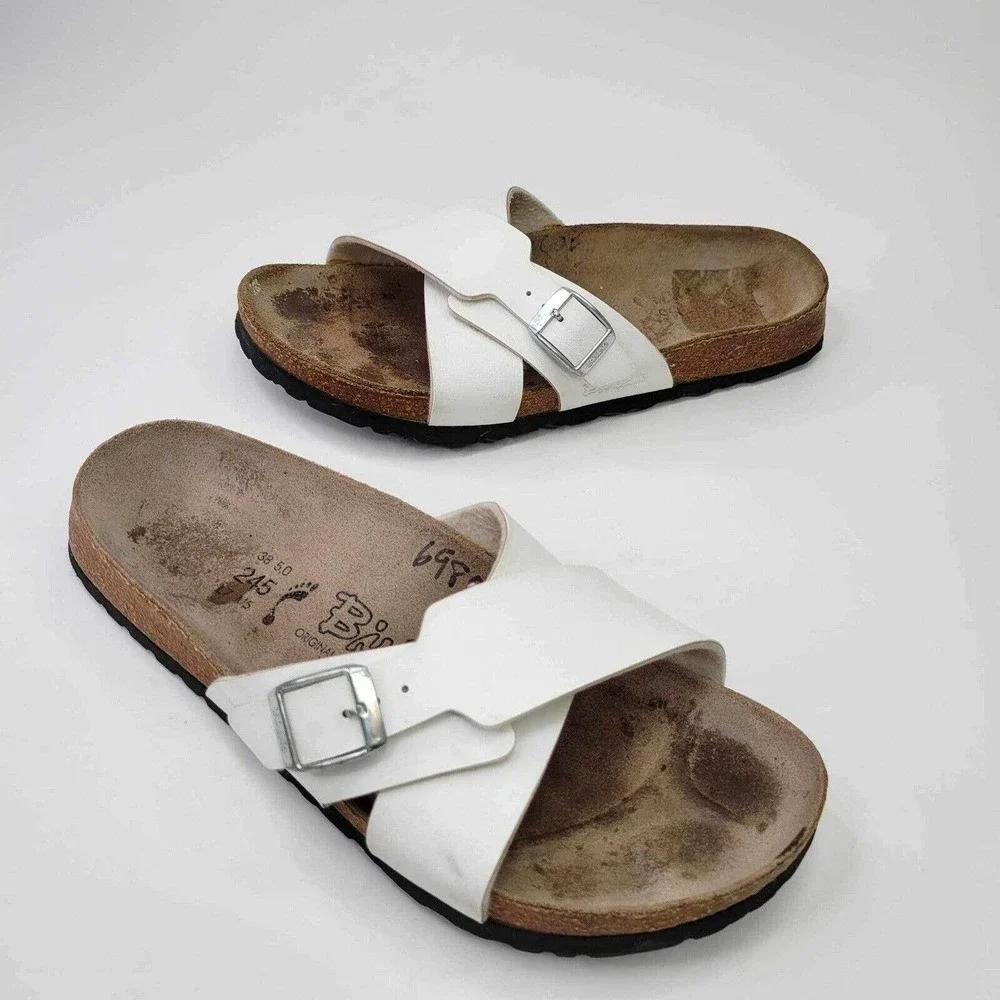 Betula Birkenstock White Criss Crossed Slide Sandal 2 Strap Womens Size 7 N