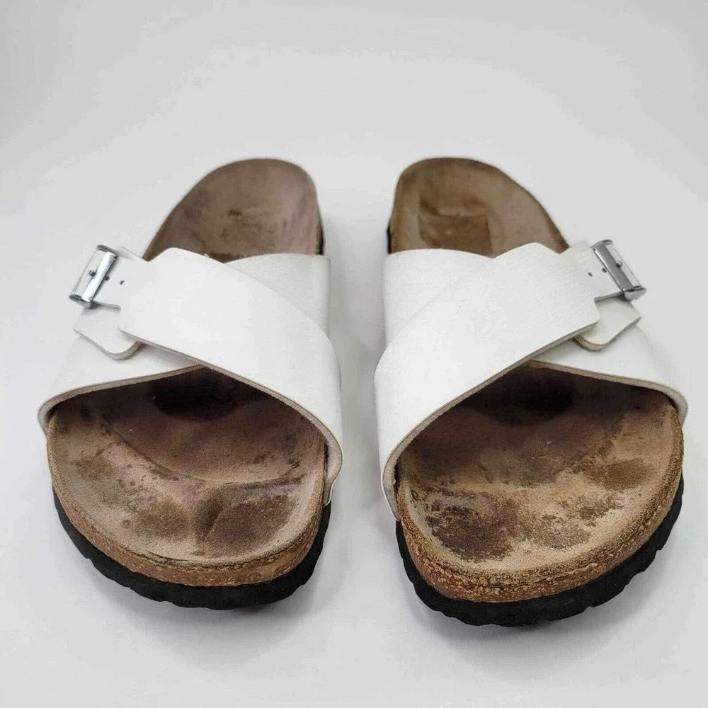 Betula Birkenstock White Criss Crossed Slide Sandal 2 Strap Womens Size 7 N