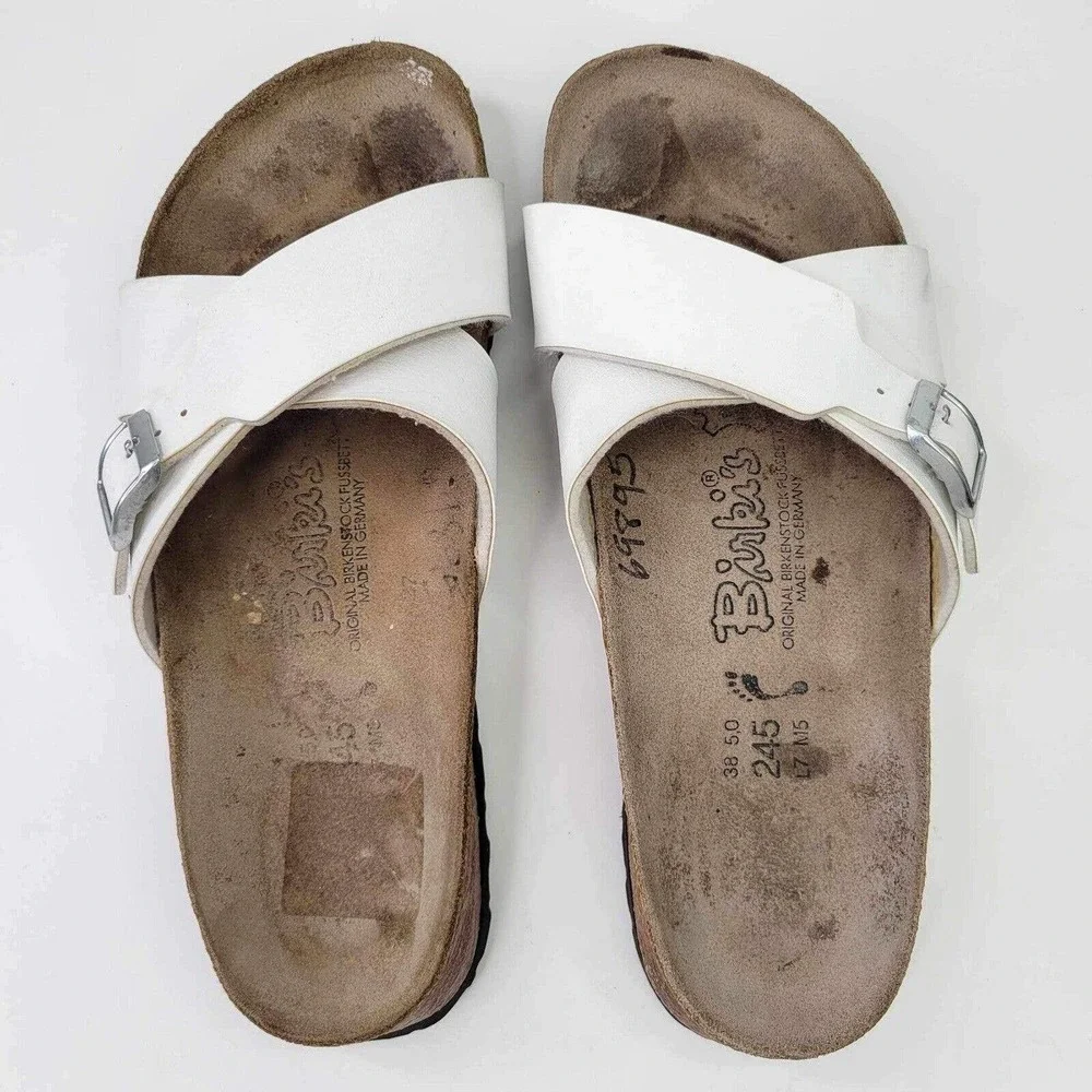 Betula Birkenstock White Criss Crossed Slide Sandal 2 Strap Womens Size 7 N