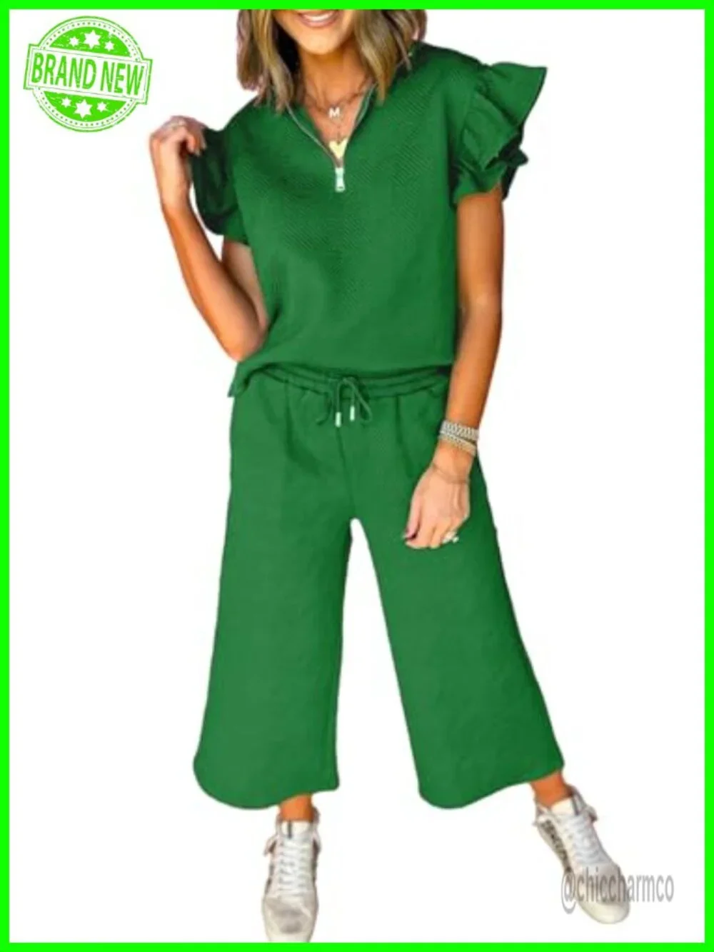 2 Piece Lounge Set V Neck Polo Shirt Quarter Zip Pullover Jogger Pajama Set