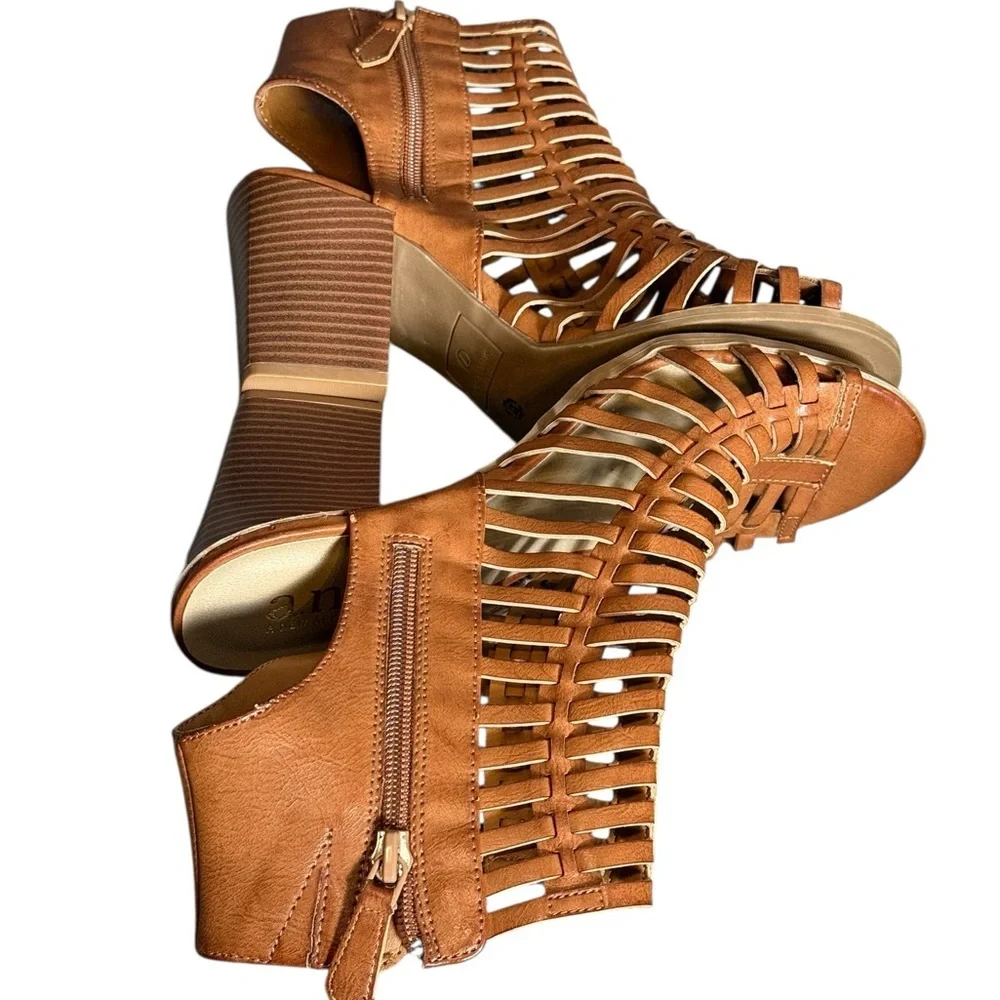 A.N.A. Brown Caged Heeled Sandals Size 7