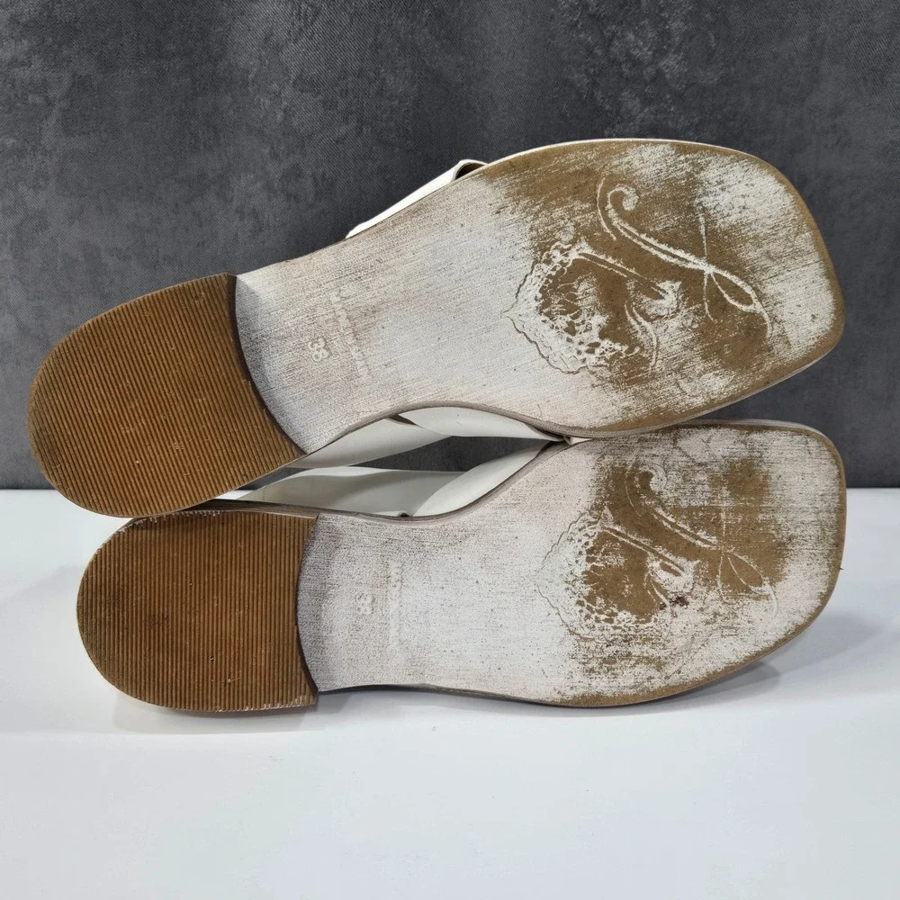 Free People Sun Valley Sandal Womens 38 US 8 White Leather Square Toe Flat Slide