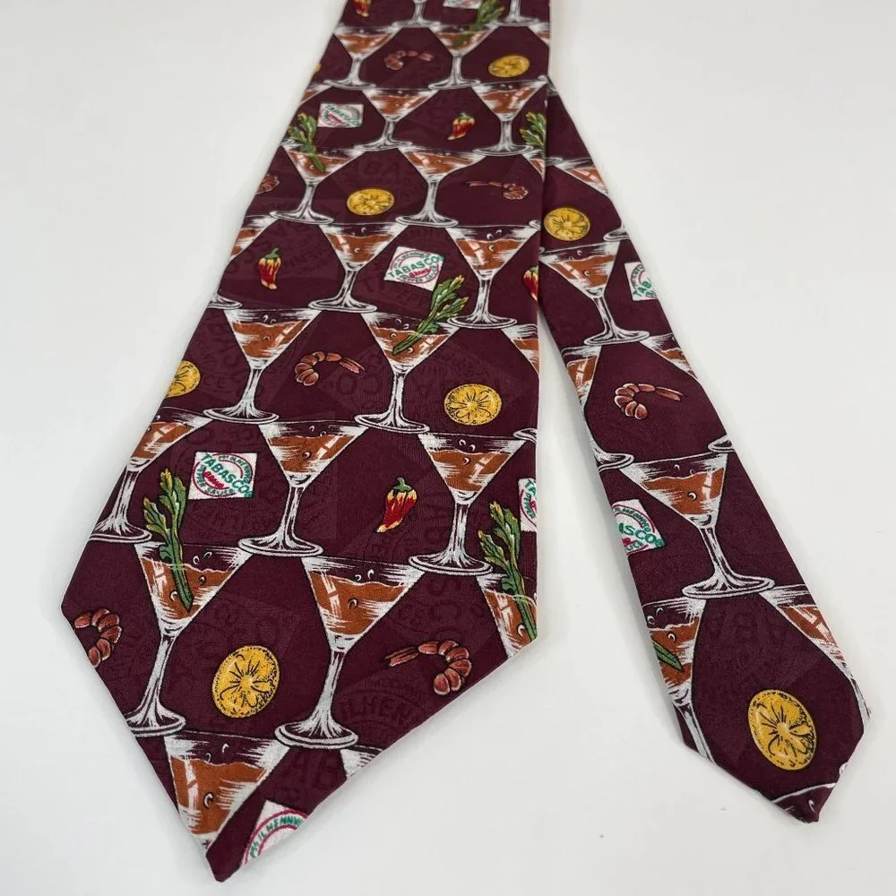 Tabasco Mens‎ SHRIMP COCKTAIL Necktie Imported Silk Burgundy USA Made