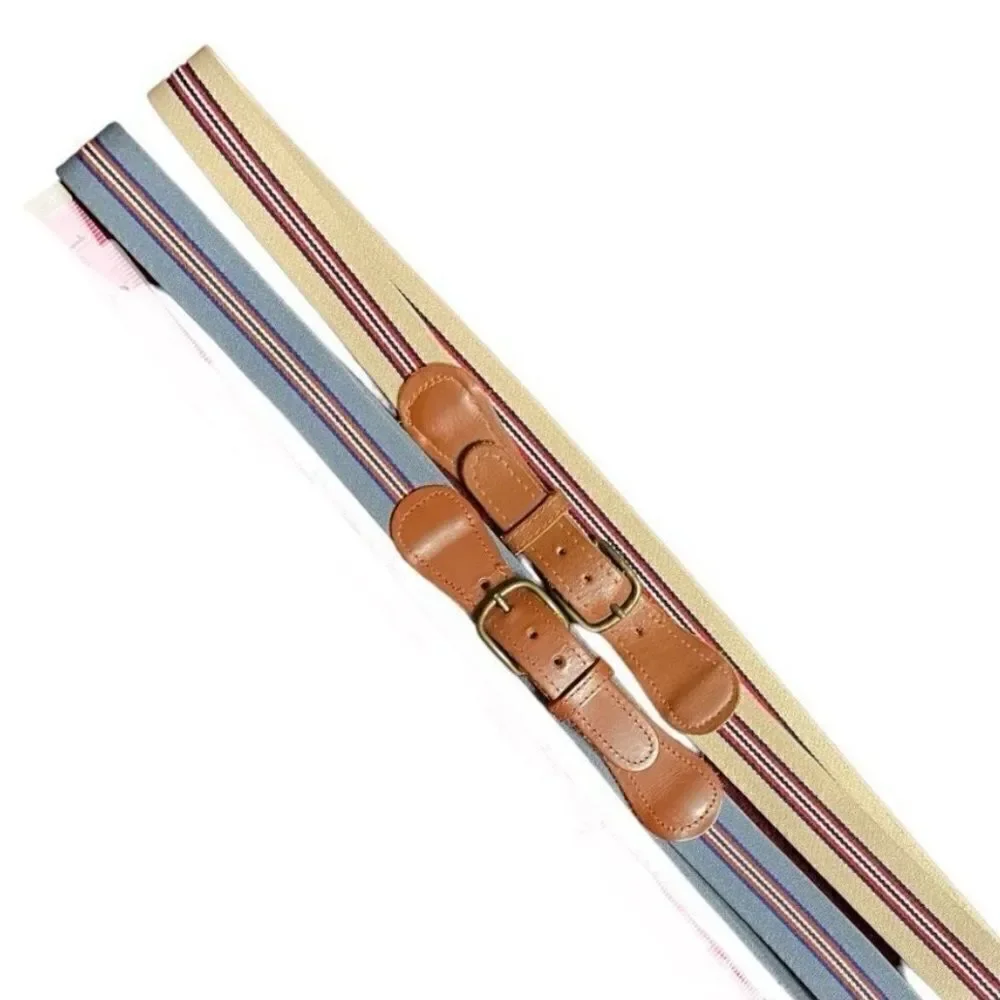 Vintage striped stretch webbing and leather belts fits upto 38” waist