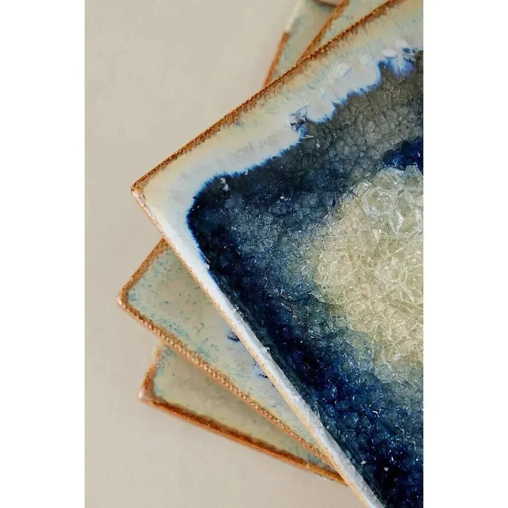 Anthropologie Molten Rock Coasters Navy Blue Set of 4 NEW