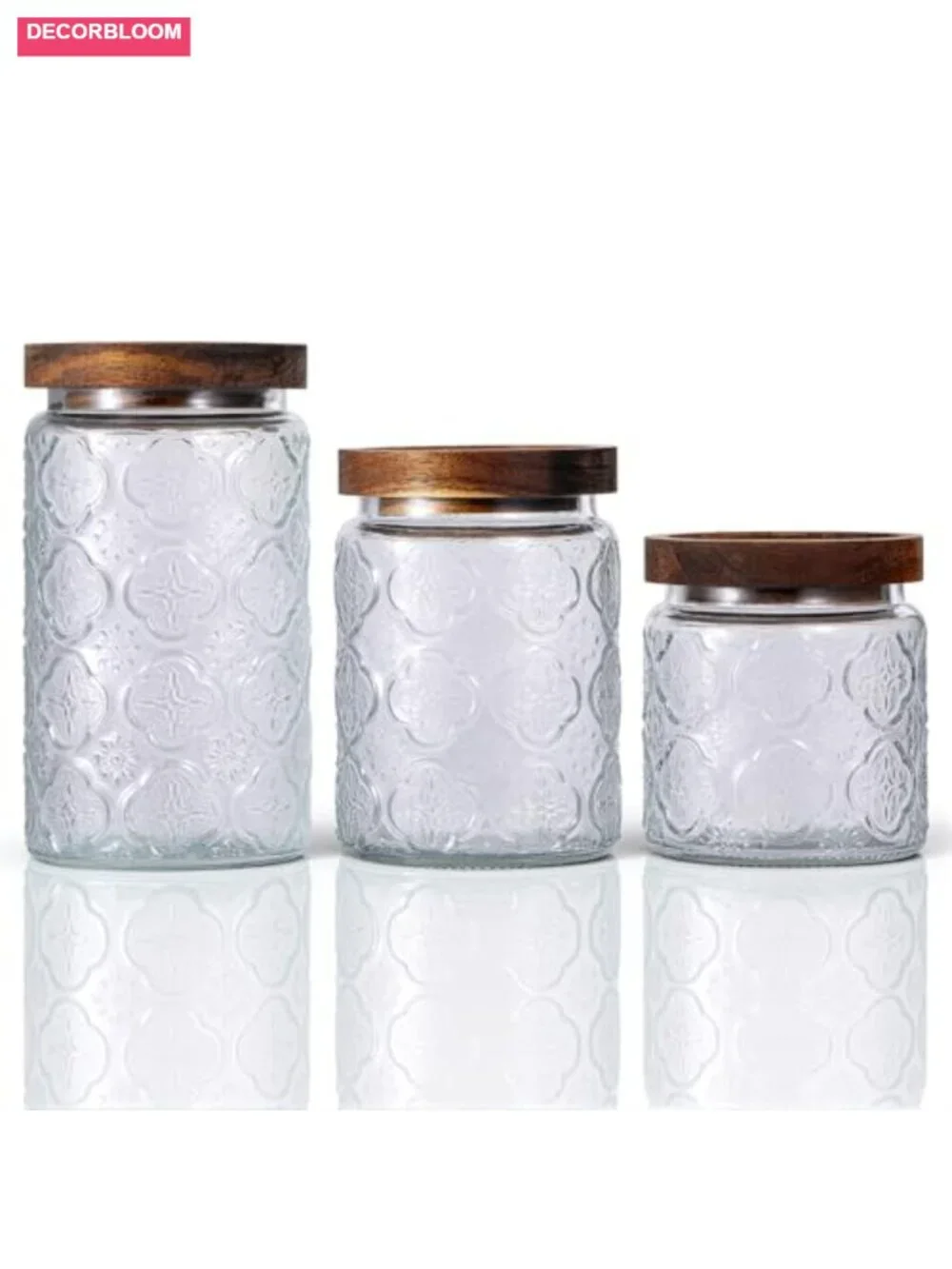 Vintage Glass Food Storage Jars 3-Pack Airtight Wood Lids Kitchen Canisters