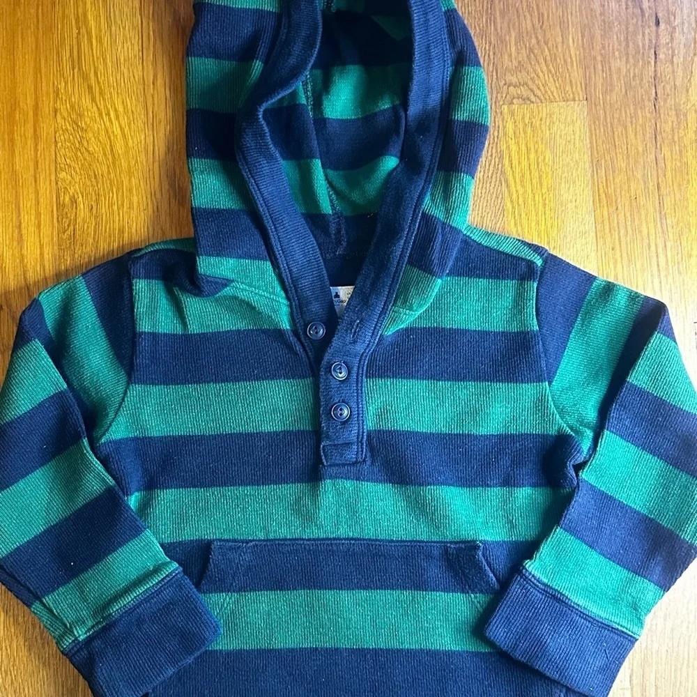 GAP‎ Kids Green and Gray Striped Hoodie