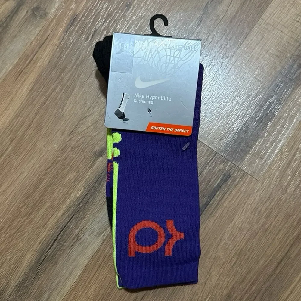2013 Nike KD Hyper Elite Cushioned Basketball Dri-Fit Purple Green Crew Socks