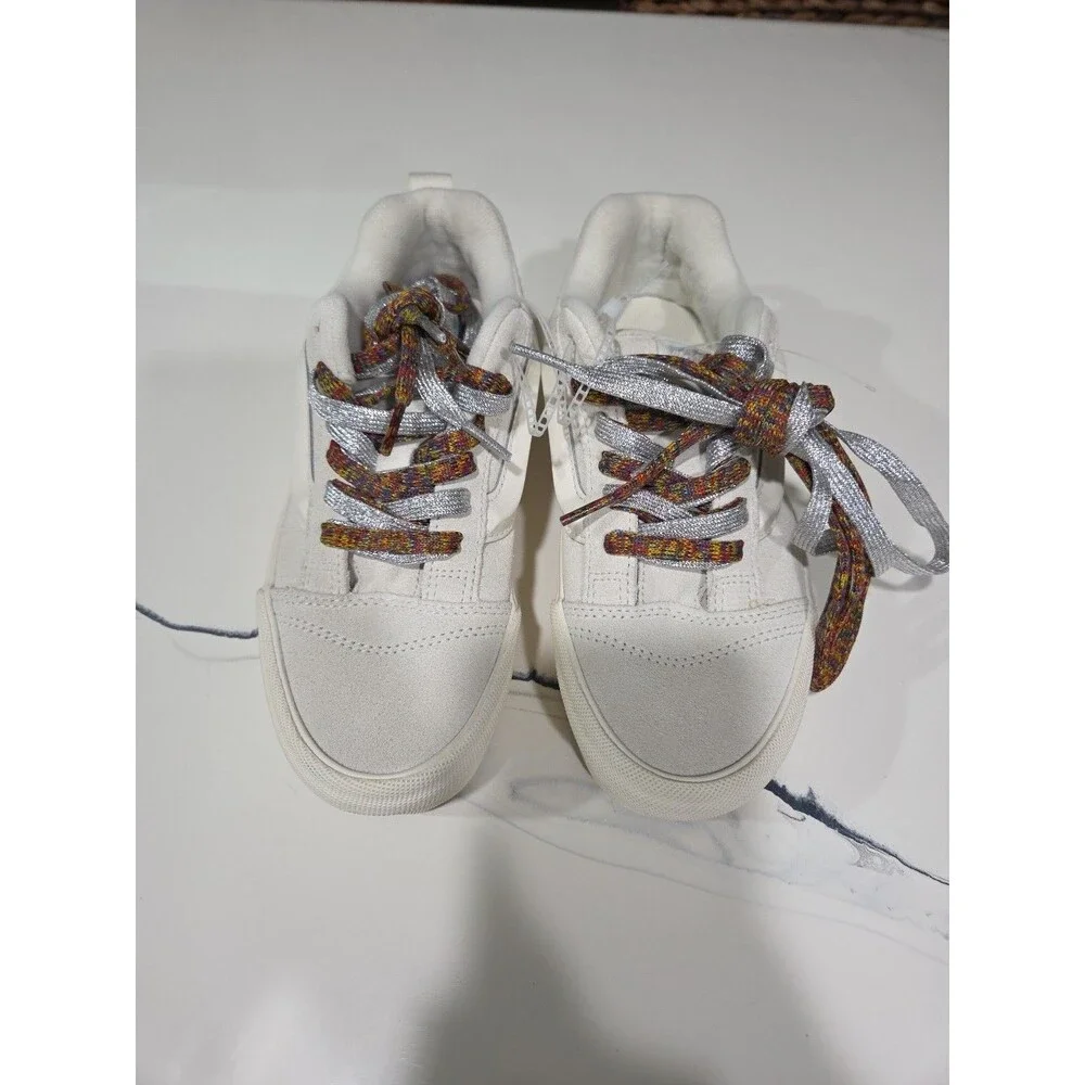 Vans Knu Skool Stack Platform Shoes White/Multi Color Laces Women’s SZ 6 Shoe B2