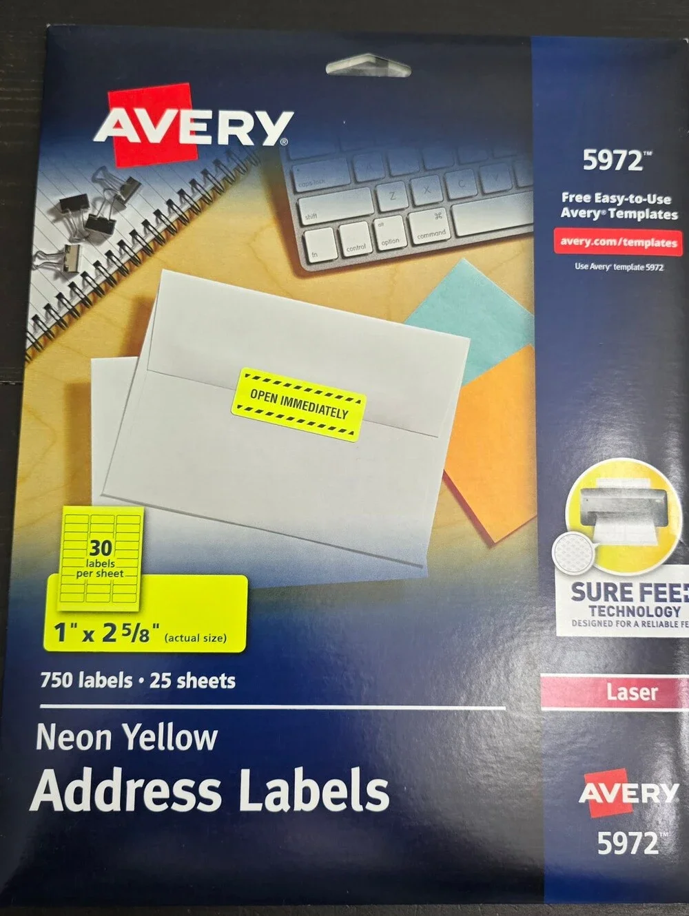 Avery 5972 Neon Yellow Laser Labels Rectangle 1