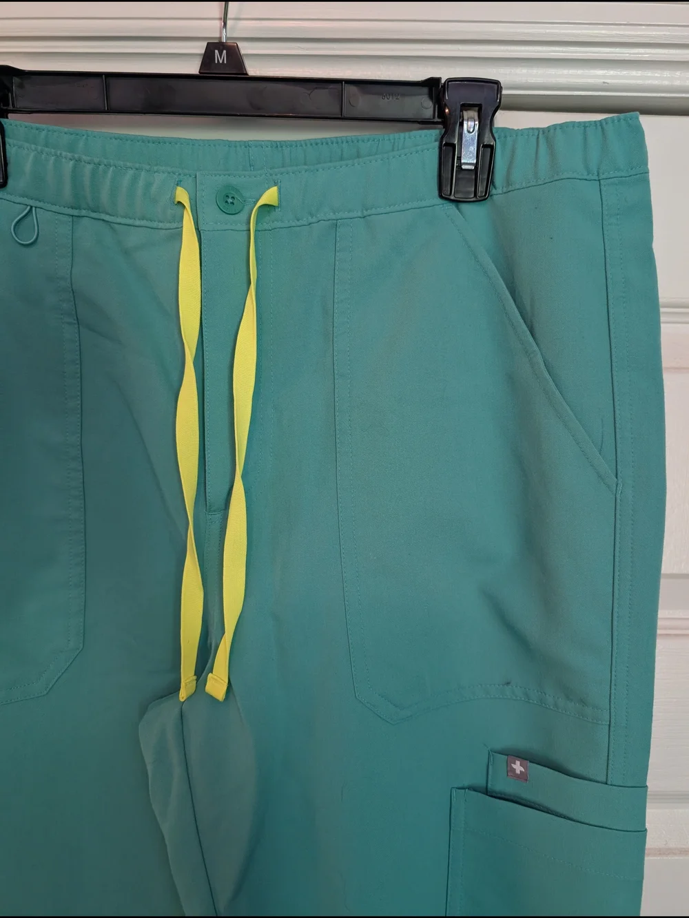Figs Surgical Green Scrub Pants with Neon Yellow Drawstring
