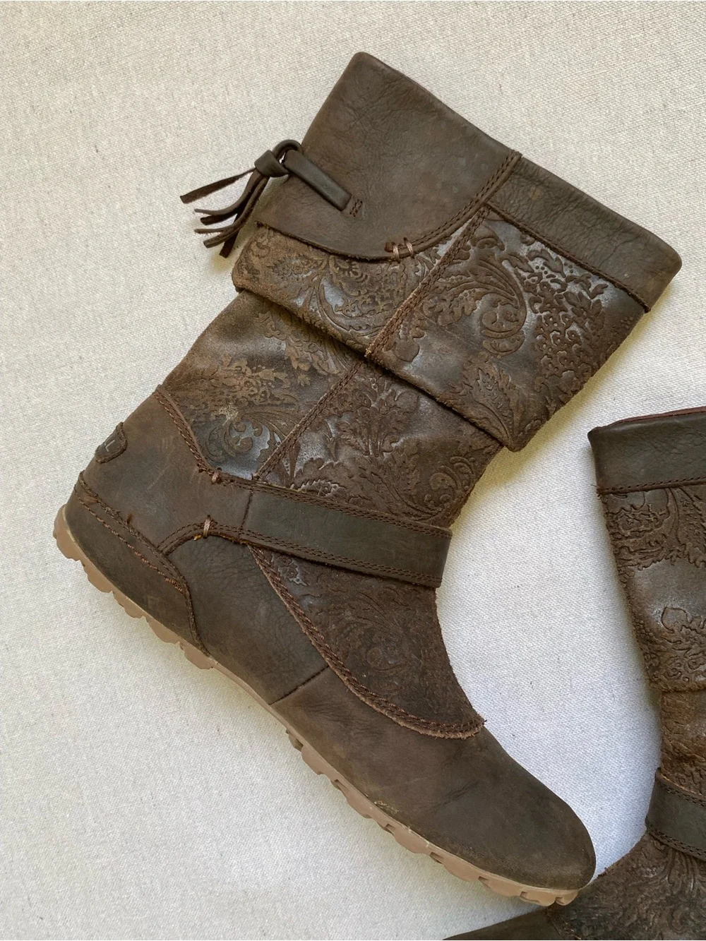 Merrell Haven Embossed Tooled Leather Brown Pull On Boot