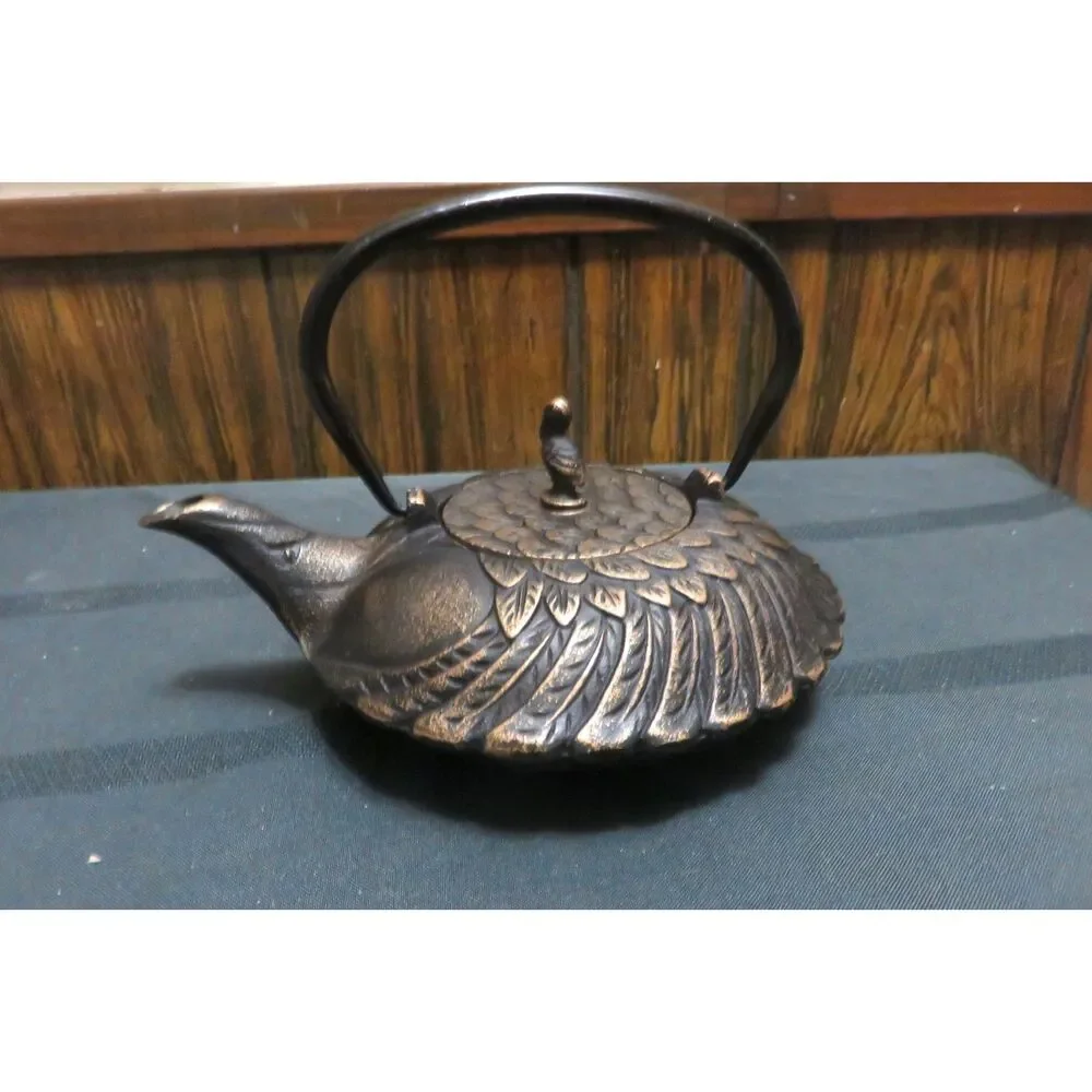 Vintage Japanese Cast Iron Teapot with Handle Bird Pelican Design