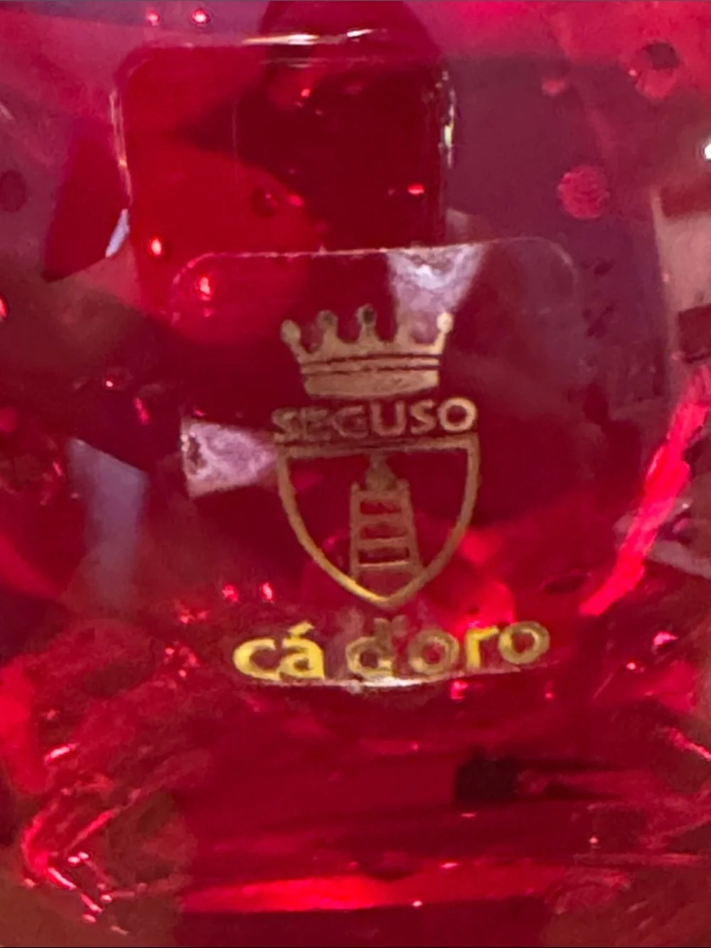 Murano SEGUSO Ca’ d Oro Glass Vase Ruby Red Sommerso glows 5.5” tall