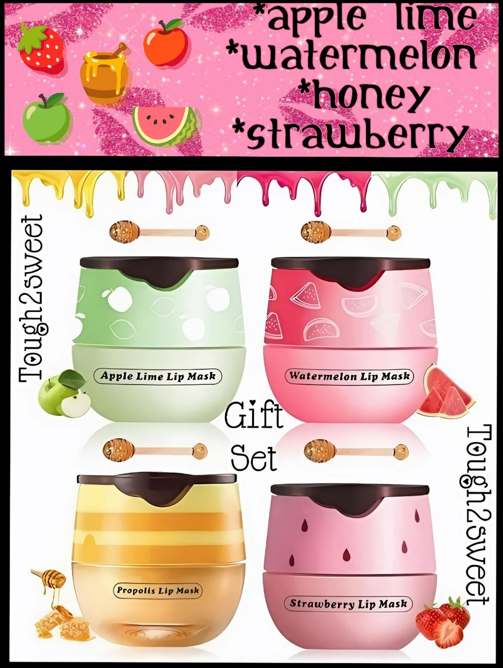 🆕LAST SET🍯HONEY POTS WITH 4 FLAVORED LIPGLOSS IN ADORABLE HONEY POTS/SET OF 4