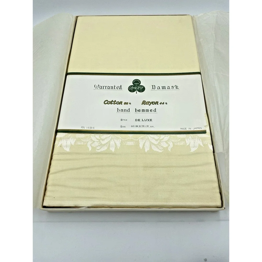 Vtg Beauty Kraft NOS Yellow Damask Table Cloth 64 x 84 & 8 Napkins  Gorgeous New