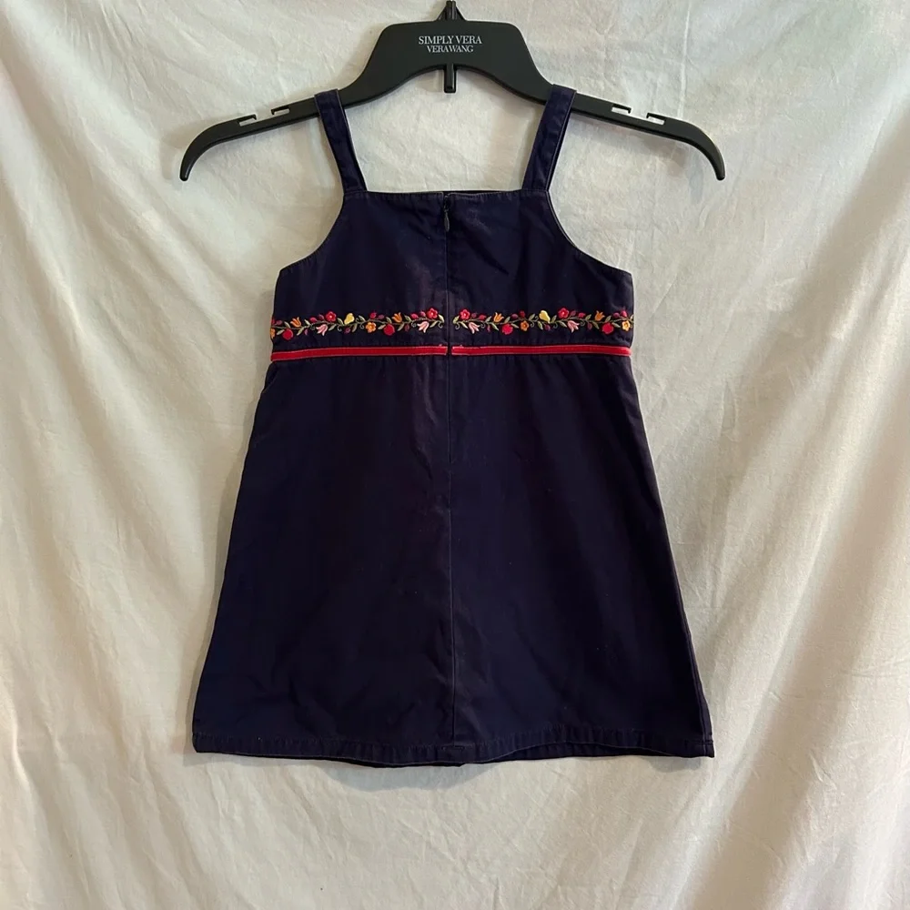 Gymboree Vintage 2002 Girls Size 4 Navy Blue Tank Dress Embroidered Flowers