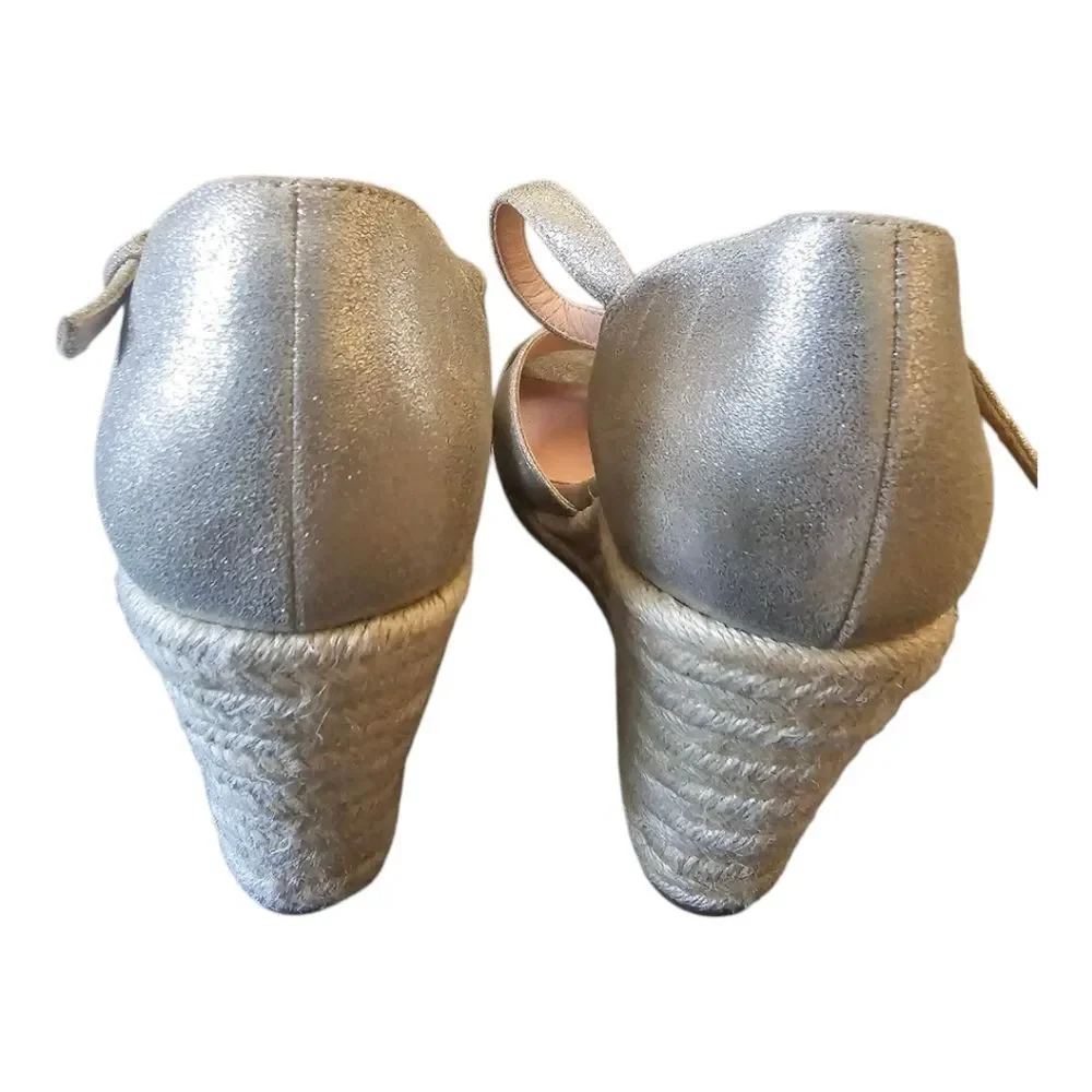 J. CREW Jute Metallic Leather‎ Wedge Sandals - Size 11