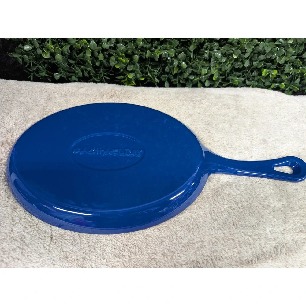 Rachael Ray Blue‎ Enameled Cast Iron Oval Griddle Pan Skillet Helper Handle