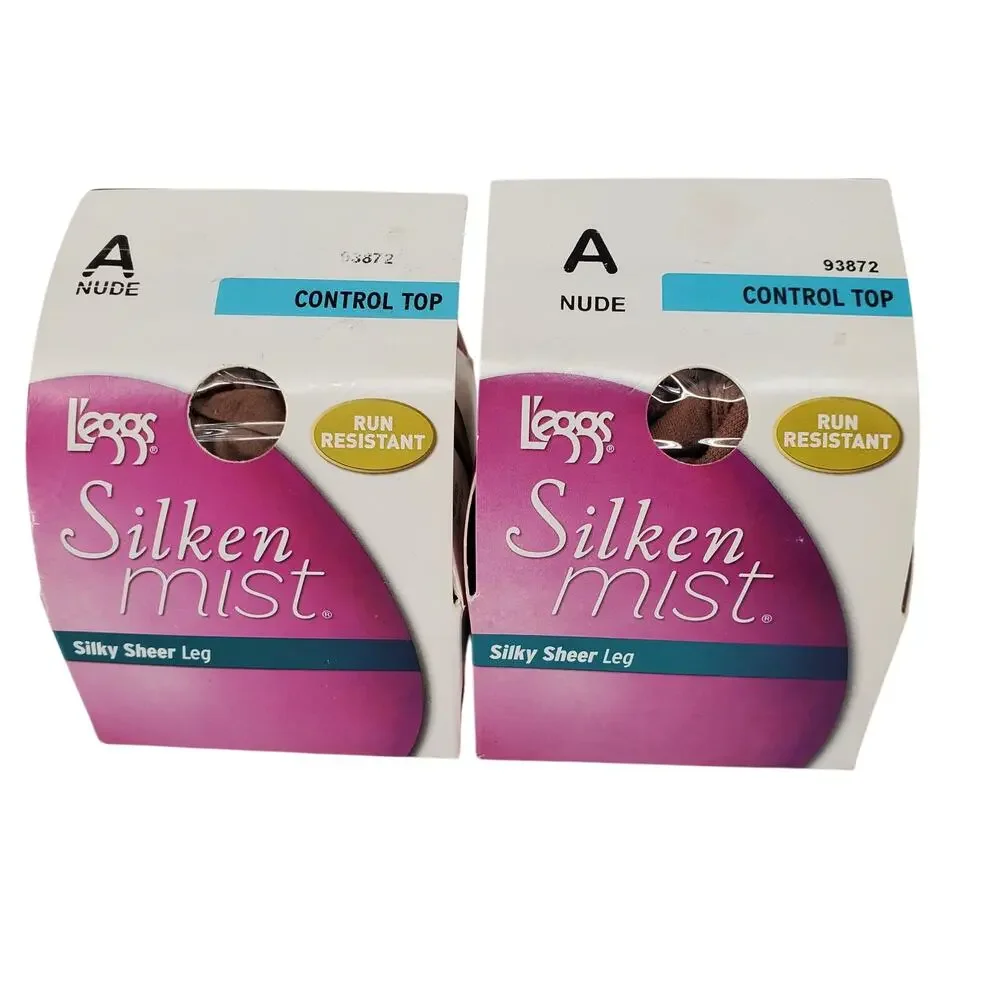 L'eggs Silken Mist Sheer‎ Leg Run Resistant Control Top Nude Size A Lot of 2 New